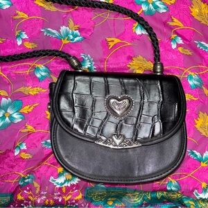 Brighton Black Croc-Embossed Crossbody Bag with Heart Charm